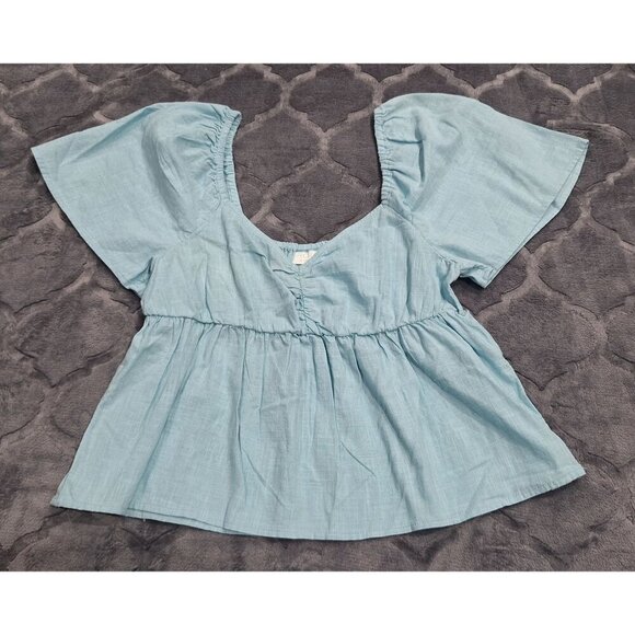 NWOT Abound Light Blue Peasant Style Cotton Blouse w/Puff Sleeves-Sz. M - Picture 1 of 4